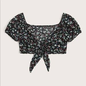 Floral Knot Front Crop Top